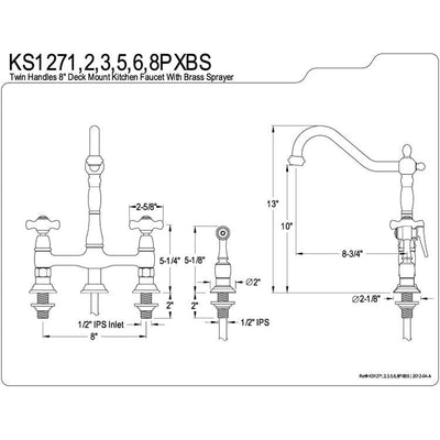 Kingston Oil Rubbed Bronze 8" Centerset Kitchen Faucet w Side Sprayer KS1275PXBS