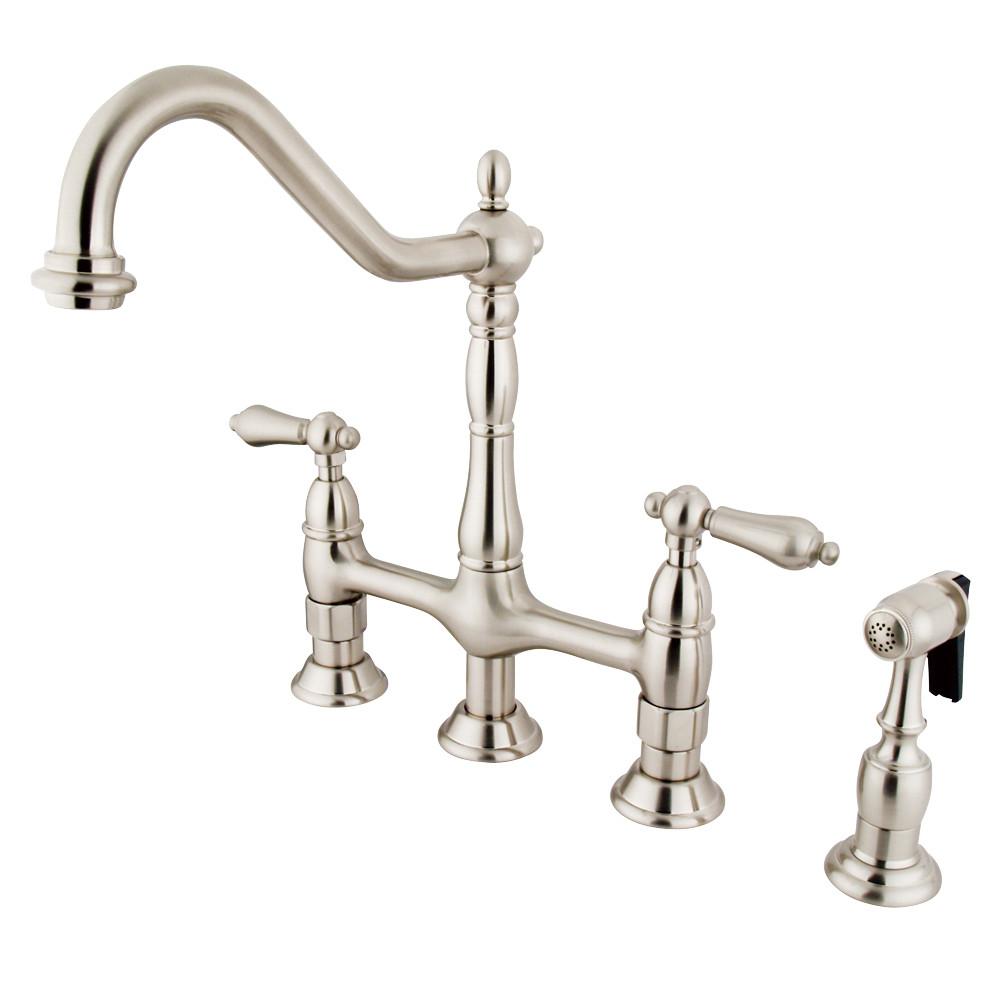 Kingston Satin Nickel 8" Centerset Kitchen Faucet With Side Sprayer KS1278ALBS