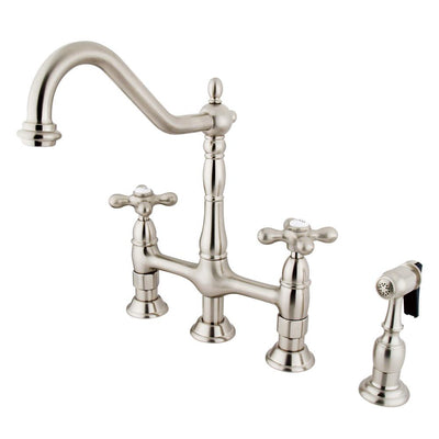 Kingston Satin Nickel 8" Centerset Kitchen Faucet With Side Sprayer KS1278AXBS