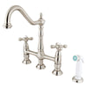 Kingston Satin Nickel 8" Centerset Kitchen Faucet With Side Sprayer KS1278AX