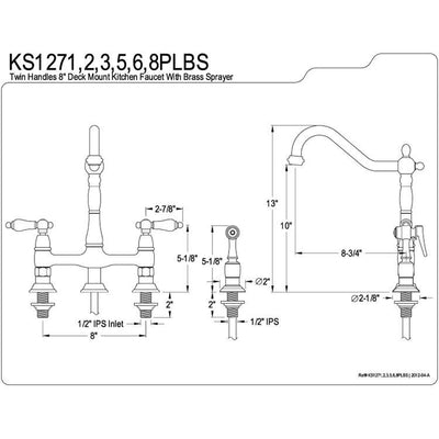 Kingston Satin Nickel 8" Centerset Kitchen Faucet With Side Sprayer KS1278PLBS