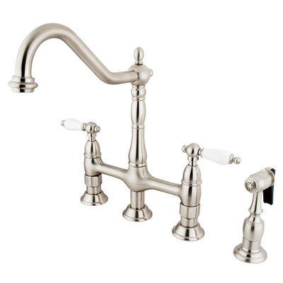 Kingston Satin Nickel 8" Centerset Kitchen Faucet With Side Sprayer KS1278PLBS