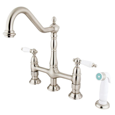 Kingston Satin Nickel 8" Centerset Kitchen Faucet With Side Sprayer KS1278PL