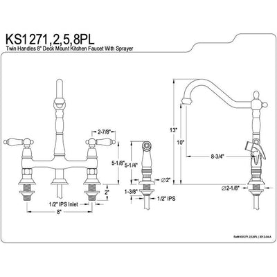 Kingston Satin Nickel 8" Centerset Kitchen Faucet With Side Sprayer KS1278PL