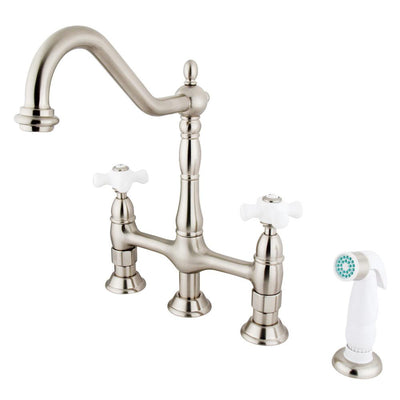 Kingston Satin Nickel 8" Centerset Kitchen Faucet With Side Sprayer KS1278PX