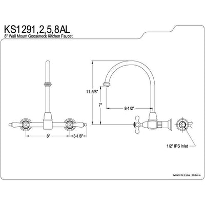 Kingston Brass High Arch Lever Handle Chrome Wall Mount Kitchen Faucet KS1291AL