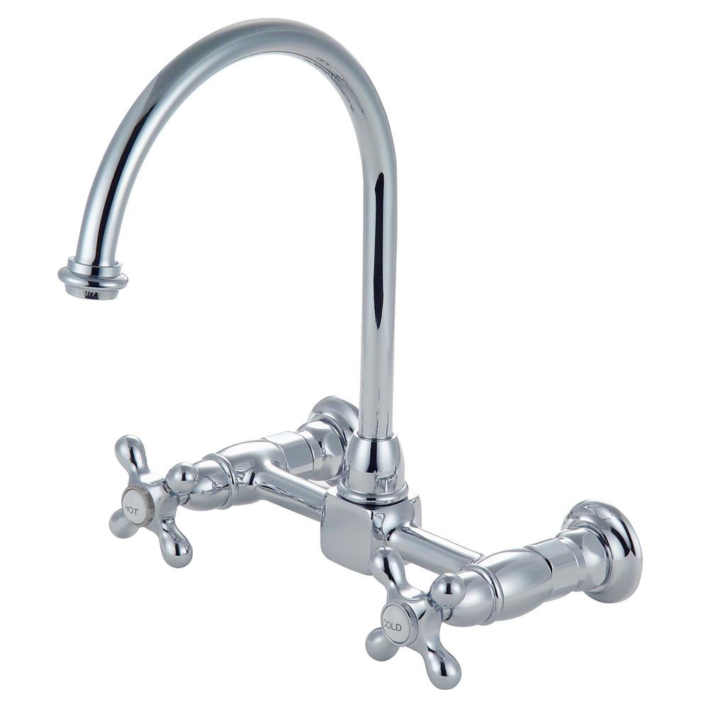 Kingston Brass High Arch Cross Handle Chrome Wall Mount Kitchen Faucet KS1291AX