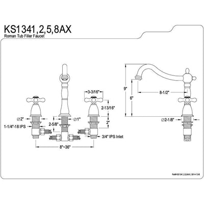 Kingston Brass Chrome Heritage Two Handle Roman Tub Filler Faucet KS1341AX