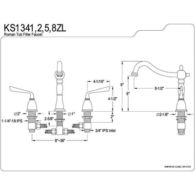 Kingston Brass Silver Sage Chrome Bathroom Roman Tub Filler Faucet KS1341ZL