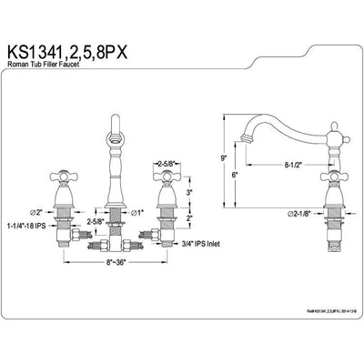 Kingston Brass Satin Nickel Heritage Two Handle Roman Tub Filler Faucet KS1348PX