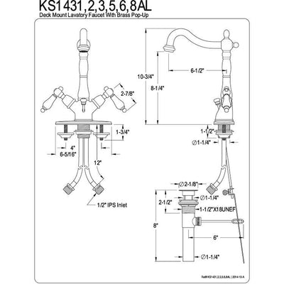 Kingston Chrome 2 Handle Bathroom Faucet w Pop-up & Optional Deck Plate KS1431AL