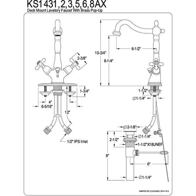 Kingston Chrome 2 Handle Bathroom Faucet w Pop-up & Optional Deck Plate KS1431AX