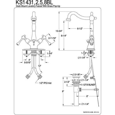 Kingston Brass Chrome 2 Handle Single Hole Bathroom Faucet w Pop-up KS1431BL