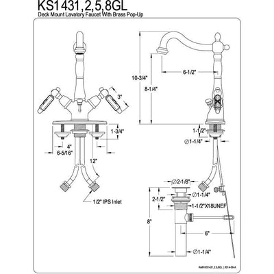 Kingston Brass Chrome 2 Handle Single Hole Bathroom Faucet w Pop-up KS1431GL