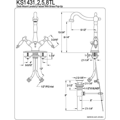 Kingston Brass Chrome 2 Handle Single Hole Bathroom Faucet w Pop-up KS1431TL