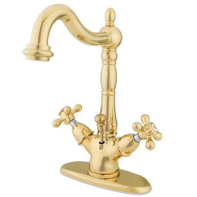 Kingston Polished Brass 2 Handle Single Hole Bathroom Faucet w Drain KS1432AX