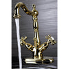 Kingston Polished Brass 2 Handle Single Hole Bathroom Faucet w Drain KS1432BX