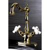 Kingston Polished Brass 2 Handle Single Hole Bathroom Faucet w Drain KS1432PX