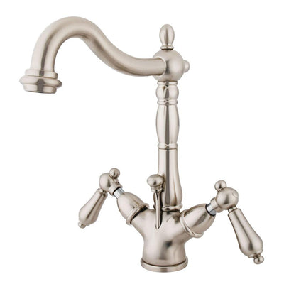 Kingston Satin Nickel 2 Handle Single Hole Bathroom Faucet w Drain KS1438AL