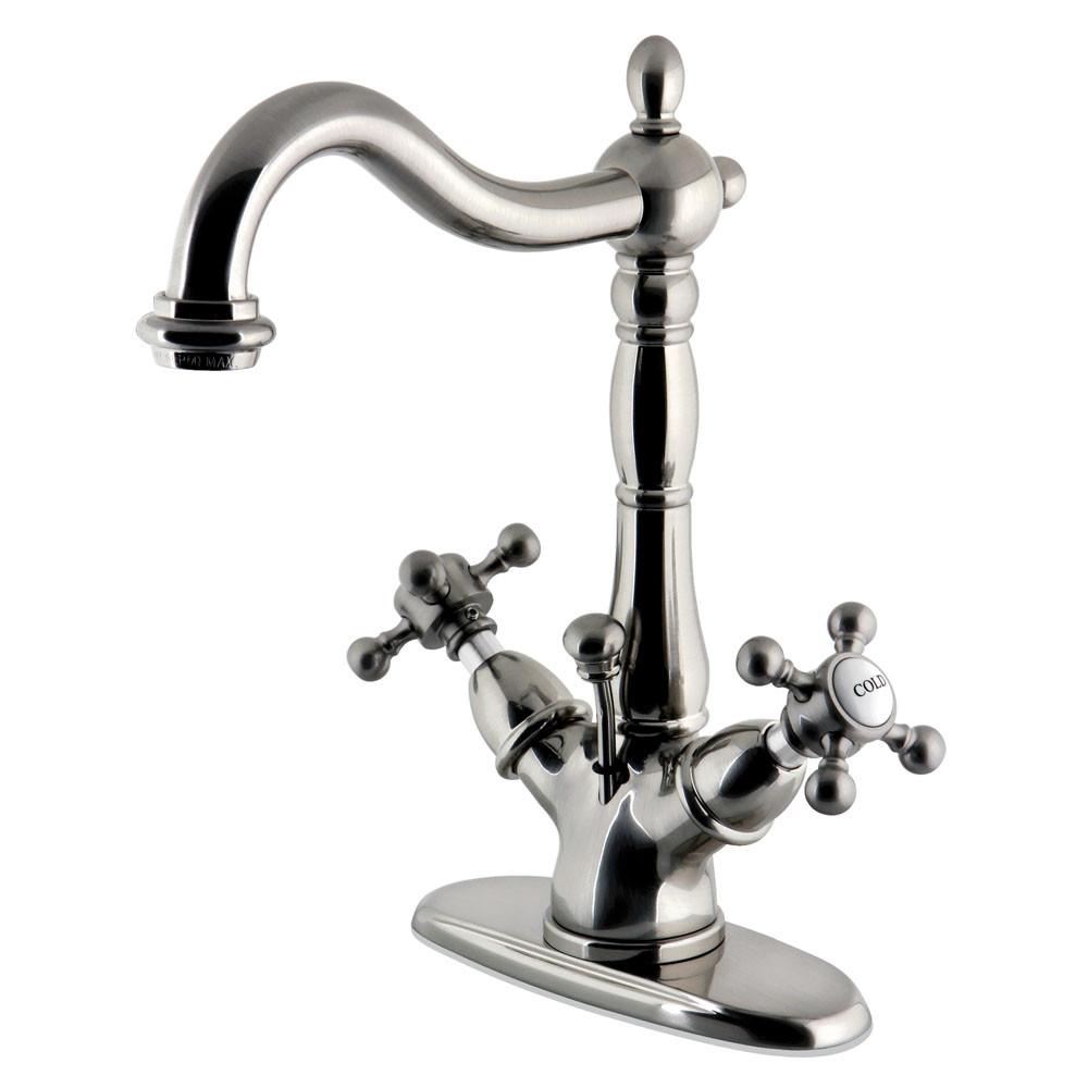 Kingston Satin Nickel 2 Handle Single Hole Bathroom Faucet w Drain KS1438BX