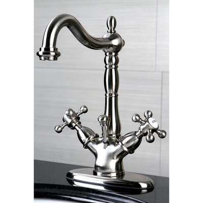 Kingston Satin Nickel 2 Handle Single Hole Bathroom Faucet w Drain KS1438BX