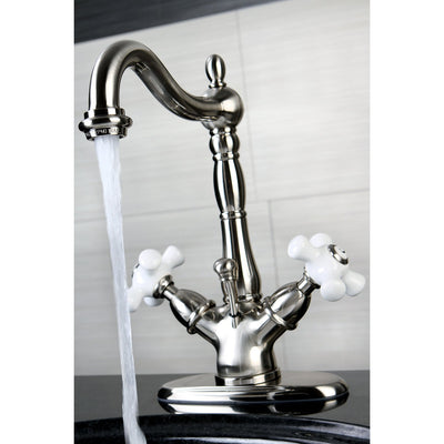 Kingston Satin Nickel 2 Handle Single Hole Bathroom Faucet w Drain KS1438PX