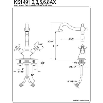 Kingston Polished Brass 2 Handle Vessel Sink Bathroom Faucet KS1492AX