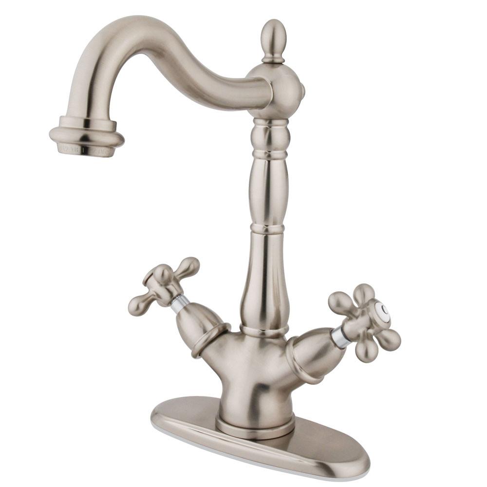 Kingston Satin Nickel 2 Handle Vessel Sink Bathroom Faucet w deck plate KS1498AX