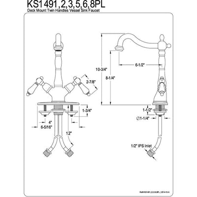 Kingston Satin Nickel 2 Handle Vessel Sink Bathroom Faucet w deck plate KS1498PL