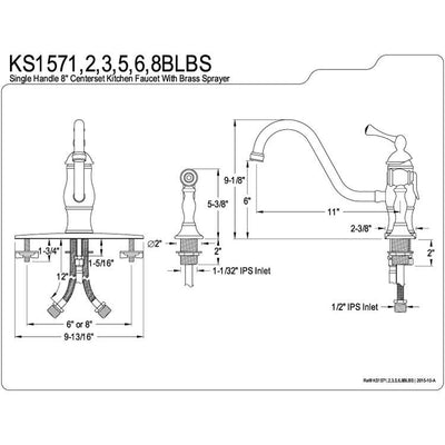 Kingston Chrome Single Handle 8" Centerset Kitchen Faucet w Sprayer KS1571BLBS