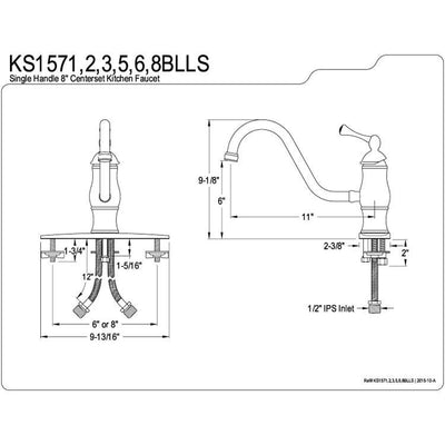 Kingston Brass Satin Nickel Single Handle 8" Centerset Kitchen Faucet KS1578BLLS