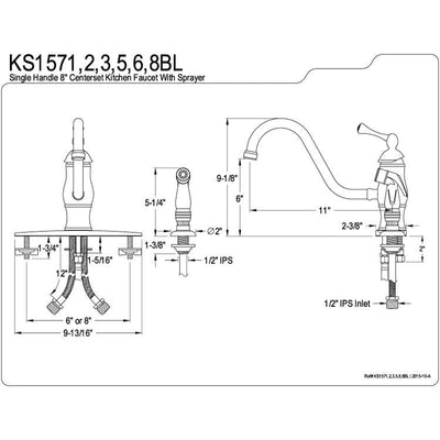 Satin Nickel Single Handle 8" Centerset Kitchen Faucet w sprayer KS1578BL