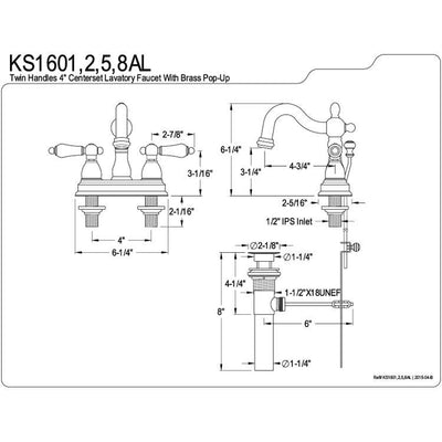 Kingston Brass Chrome 2 Handle 4" Centerset Bathroom Faucet w Pop-up KS1601AL