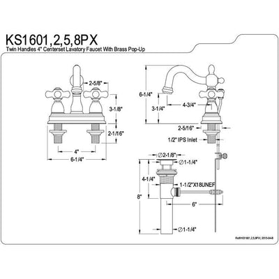 Kingston Brass Chrome 2 Handle 4" Centerset Bathroom Faucet w Pop-up KS1601PX