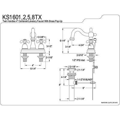 Kingston Brass Chrome French Country 4" Center Set Bathroom Faucet KS1601TX