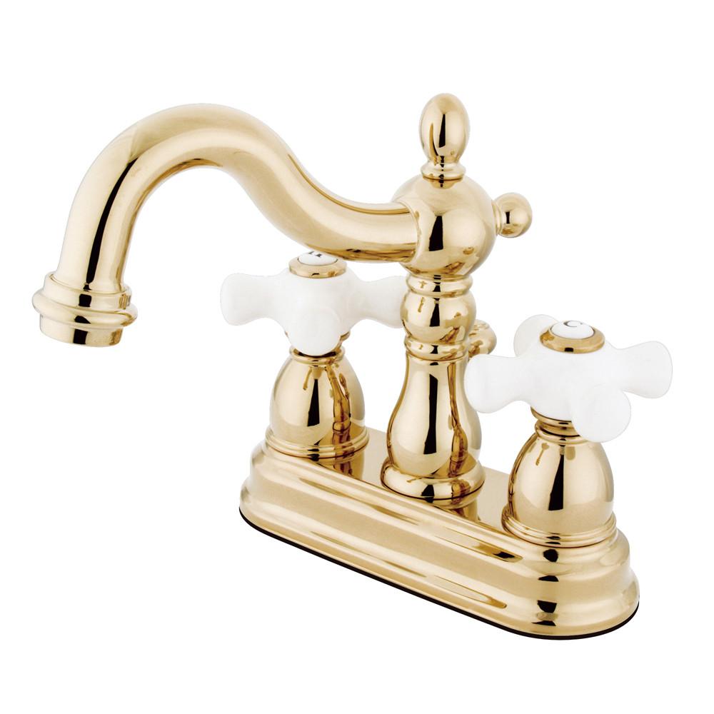 Kingston Polished Brass 2 Handle 4" Centerset Bathroom Faucet w Pop-up KS1602PX