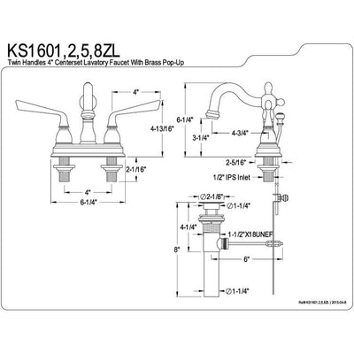 Kingston Silver Sage Satin Nickel 4" Centerset Bathroom Faucet W/Pop-Up KS1608ZL