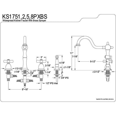 Kingston Chrome Double Handle Kitchen Faucet with Brass Side Sprayer KS1751PXBS