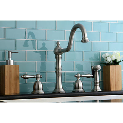 Kingston Satin Nickel Double Handle Kitchen Faucet with Side Sprayer KS1758ALBS