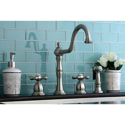 Kingston Satin Nickel Double Handle Kitchen Faucet with Side Sprayer KS1758AXBS