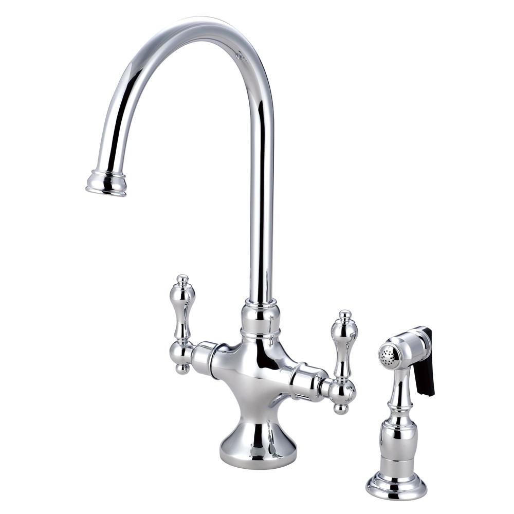 Kingston Chrome 2 Handle Single Hole Kitchen Faucet w Brass Spray KS1761ALBS