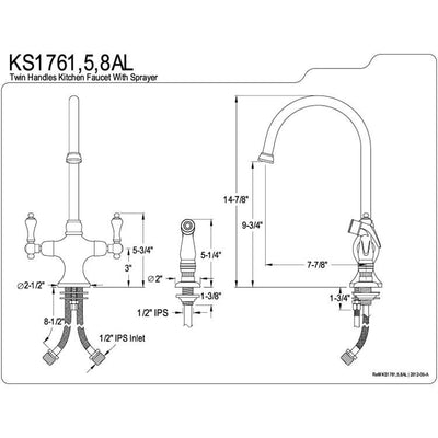 Kingston Brass Chrome Adjustable Spread Kitchen Faucet with Sprayer KS1761AL