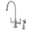 Kingston Satin Nickel 2 Handle Single Hole Kitchen Faucet w sprayer KS1768ALBS