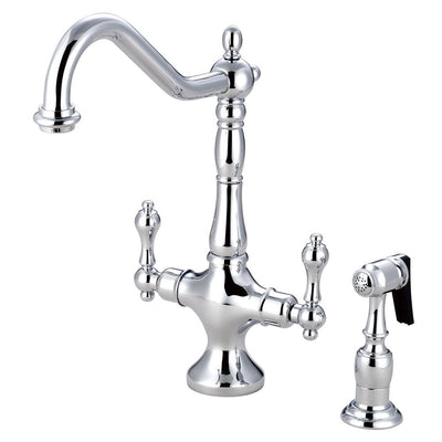 Kingston Chrome 2 Handle Single Hole Kitchen Faucet w Brass Spray KS1771ALBS