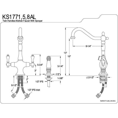 Kingston Chrome Double Handle Kitchen Faucet with White Side Sprayer KS1771AL