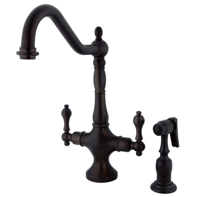 Kingston Oil Rubbed Bronze 2 Handle 1 Hole Kitchen Faucet w sprayer KS1775ALBS