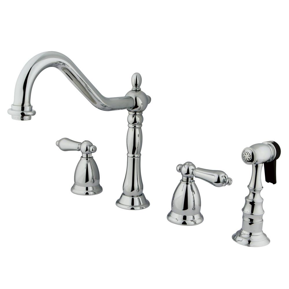 Kingston Chrome Double Handle Widespread Kitchen Faucet w Sprayer KS1791ALBS