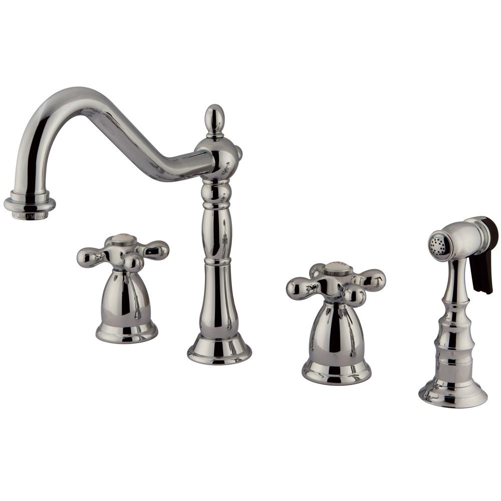 Kingston Chrome Double Handle Widespread Kitchen Faucet w Sprayer KS1791AXBS