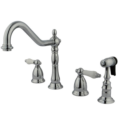 Kingston Chrome Double Handle Widespread Kitchen Faucet w Sprayer KS1791PLBS