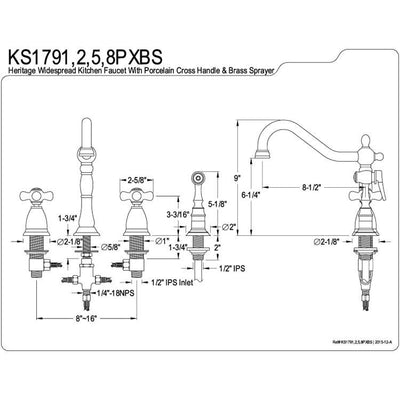 Kingston Chrome Double Handle Widespread Kitchen Faucet w Sprayer KS1791PXBS